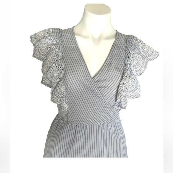 GAP Women's Striped Lace Midi Wrap Dress Tie Waist Flutter Sleeve Blue Size M - Picture 8 of 9